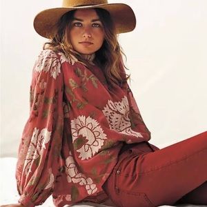 Payal Pratap Anthropologie Cross Stitch Rhodedendron Blouse